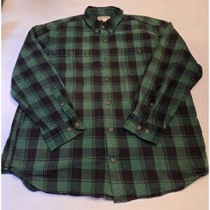 Duluth Trading Co Flannel Shirt Men’s XL Green Plaid Button Down Heavy Cotton